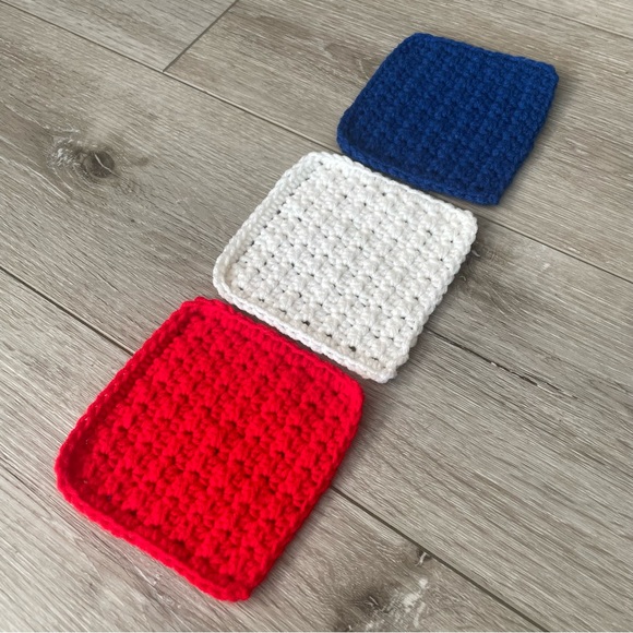 Red, White, Blue 4”x4” Handmade Crochet Coaster Set - Picture 5 of 5